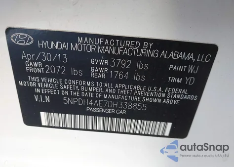 2013 Hyundai Elantra Gls из США, поврежденный, VIN 5NPDH4AE7DH338855